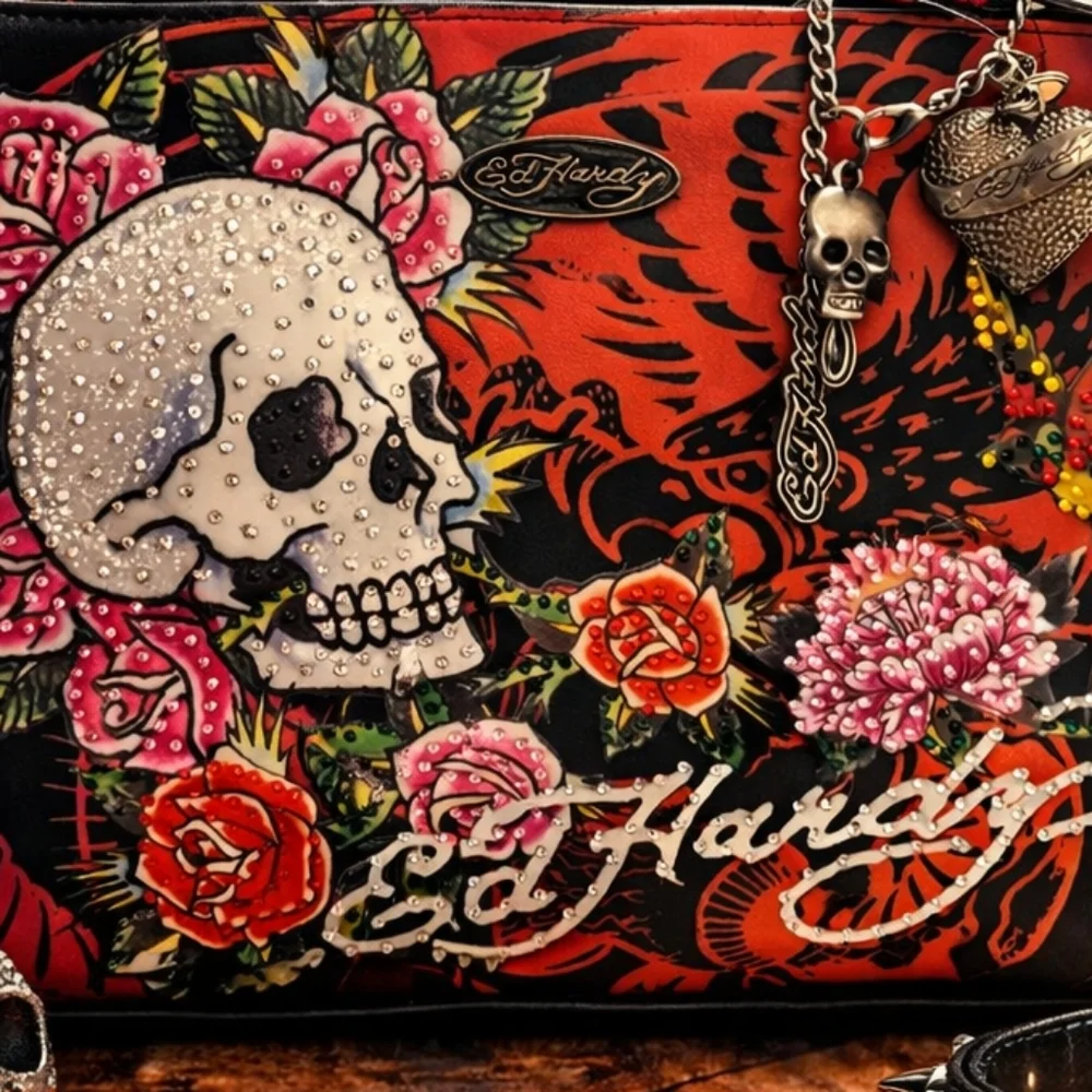 Ed Hardy Nova Skull Rhinestone Bag – Crossbody + Tote ♡ - Picture 3 of 10